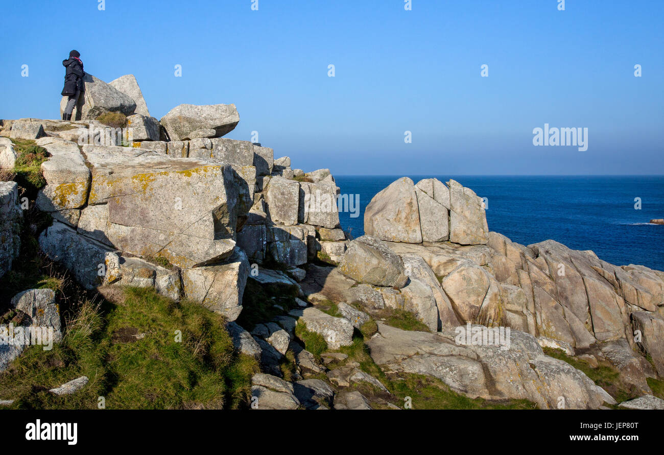Szene der nordwestlich rosa Granit Küste der Halbinsel Plougrescant in Bretagne, Frankreich Stockfoto