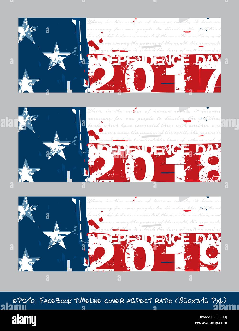 Vektor-Illustration. Amerikanische Flagge Unabhängigkeitstag Facebook Timeline-Abdeckung - künstlerischen Pinselstriche und Spritzer. Der graue Text schreibt der erste vers Stock Vektor