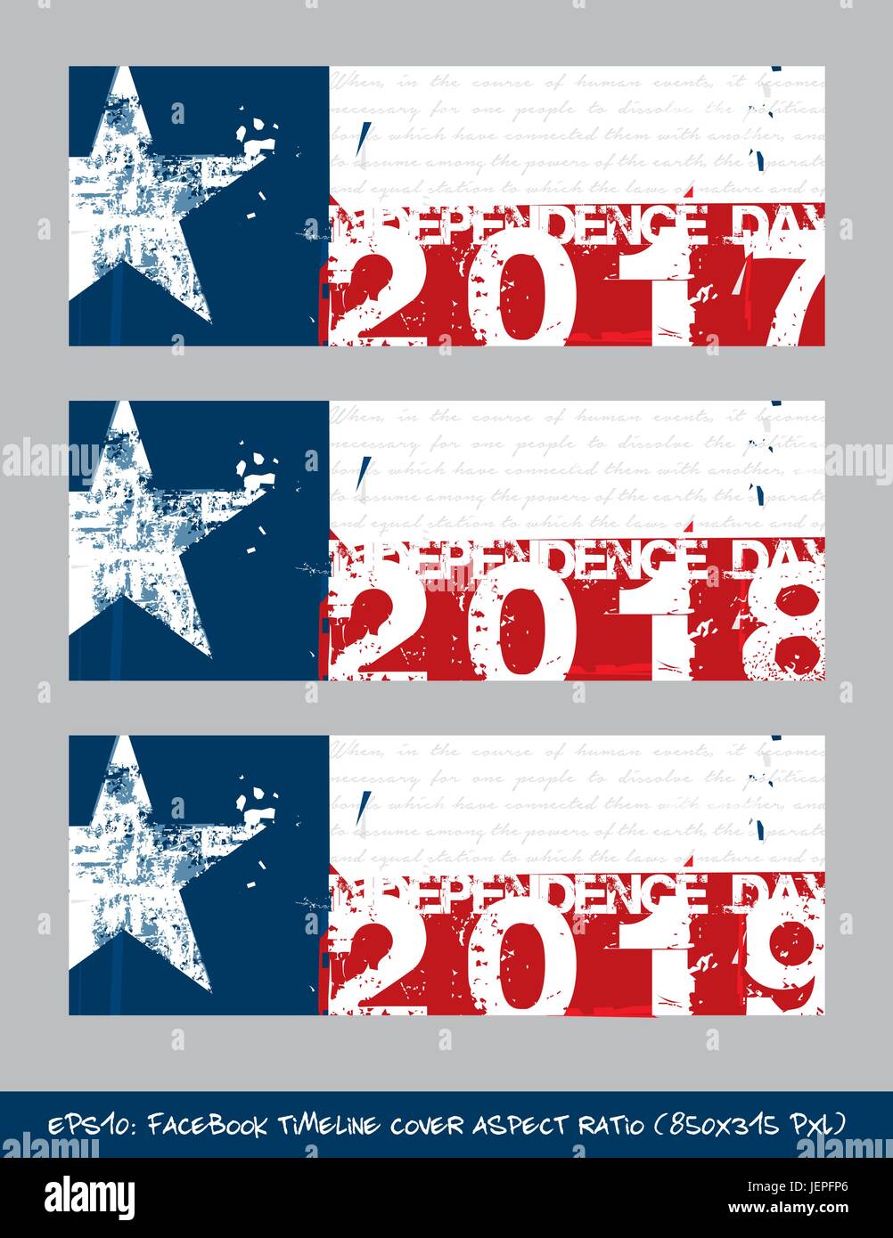 Vektor-Illustration. Texanische Flagge Unabhängigkeit Tag Timeline Abdeckung - künstlerischen Pinselstriche und Spritzer. Der graue Text schreibt die erste Strophe von D Stock Vektor
