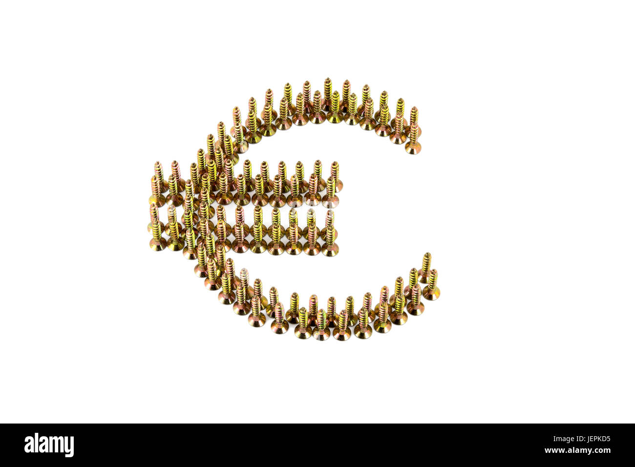 EURO-Sing angelegt auf weiß mit goldenen galvanisierter selbst-Anzapfungen isoliert auf weißem Hintergrund Stockfoto