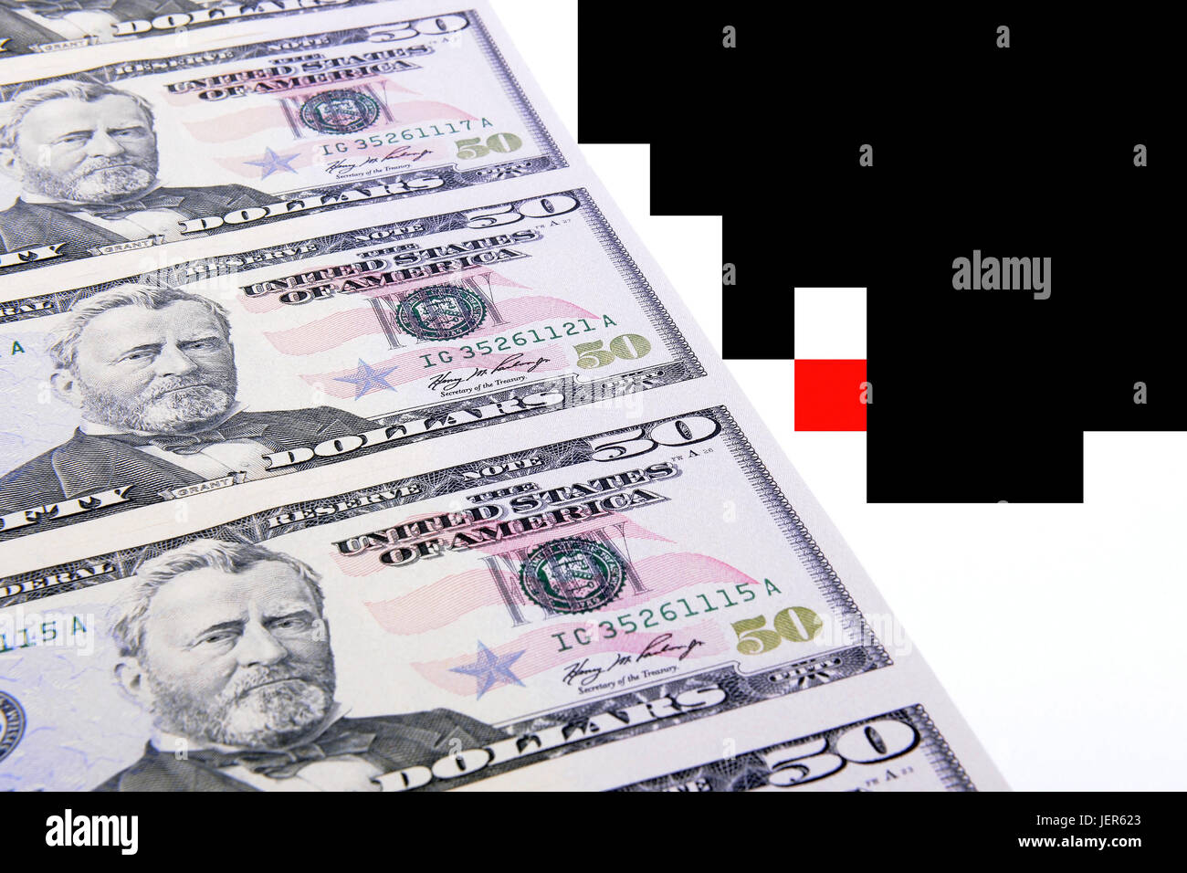 Mehrere 50-Dollar-Noten, Mehrere 50 Dollarscheine Stockfoto