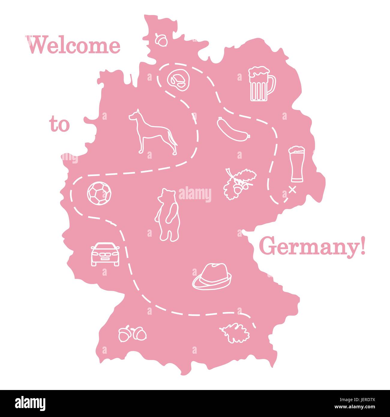 Vector Illustration mit verschiedenen Symbolen in Deutschland. Reisen und Freizeit. Design für Banner, Poster oder Drucken. Stock Vektor