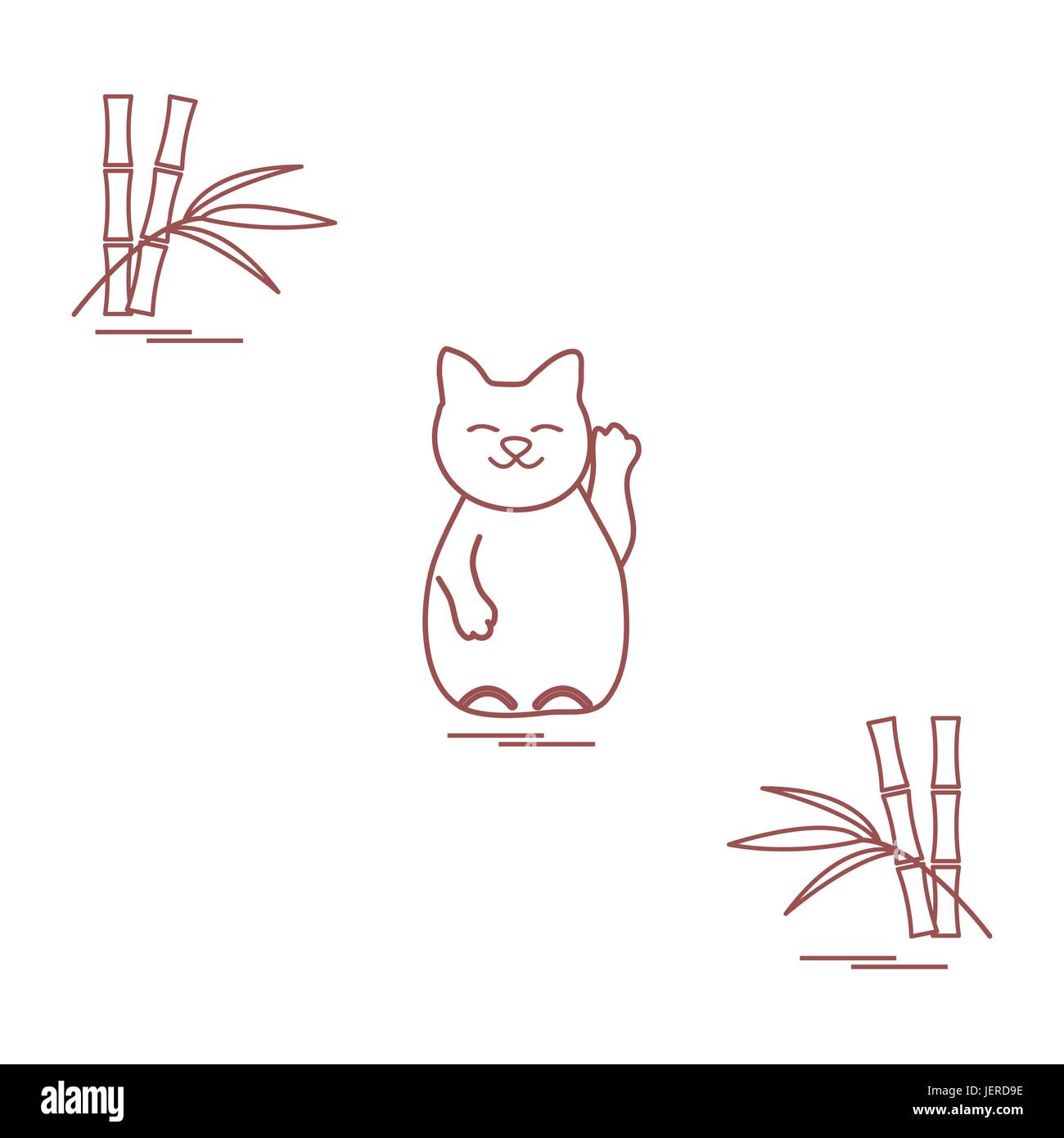 Stilisierte Ikone der japanischen glückliche Katze Maneki Neko. Reisen und Freizeit. Design für Banner, Poster oder Druck. Stock Vektor