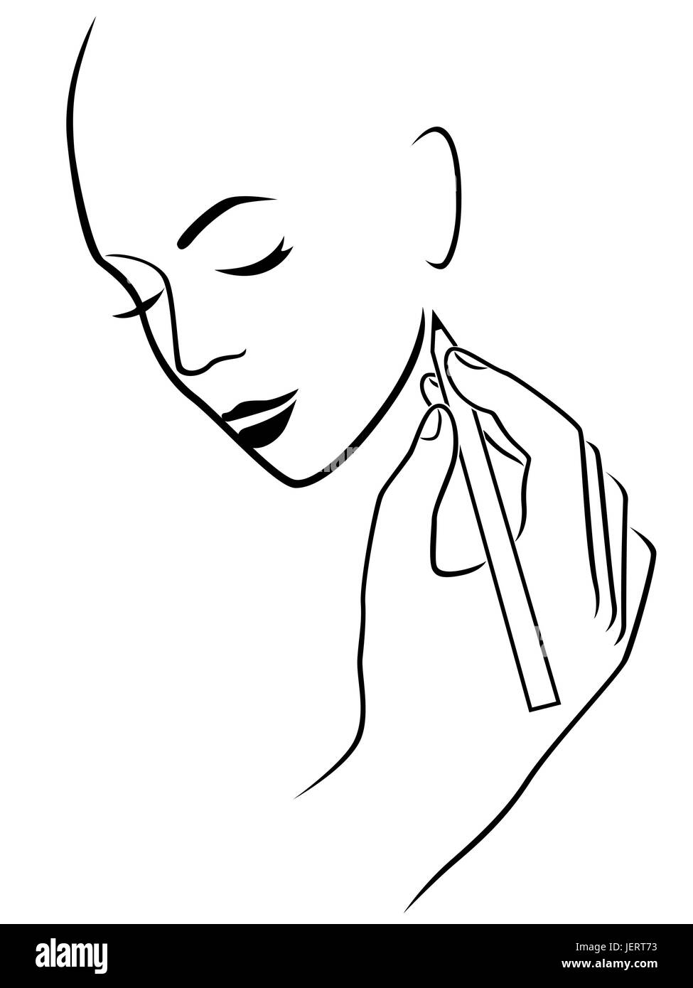 Menschliche Hand zeichnen ein junger weiblicher Kopf, konzeptionelle Vektor Arbeit skizzieren Stock Vektor
