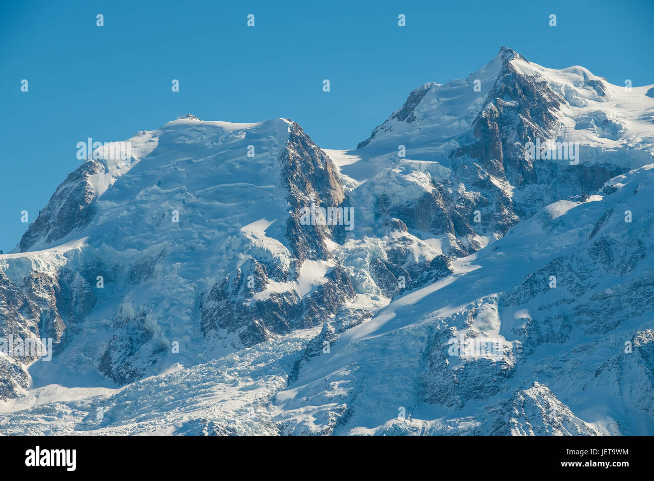 Nahaufnahme von dem Gipfel des Mont Blanc im Winter, Chamonix, Frankreich Stockfoto