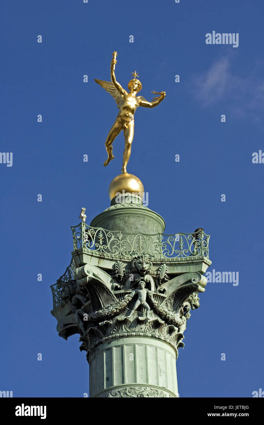 Frankreich, Paris, Place De La Bastille, Juli Säule, Detail, Engel, Golden, Stockfoto