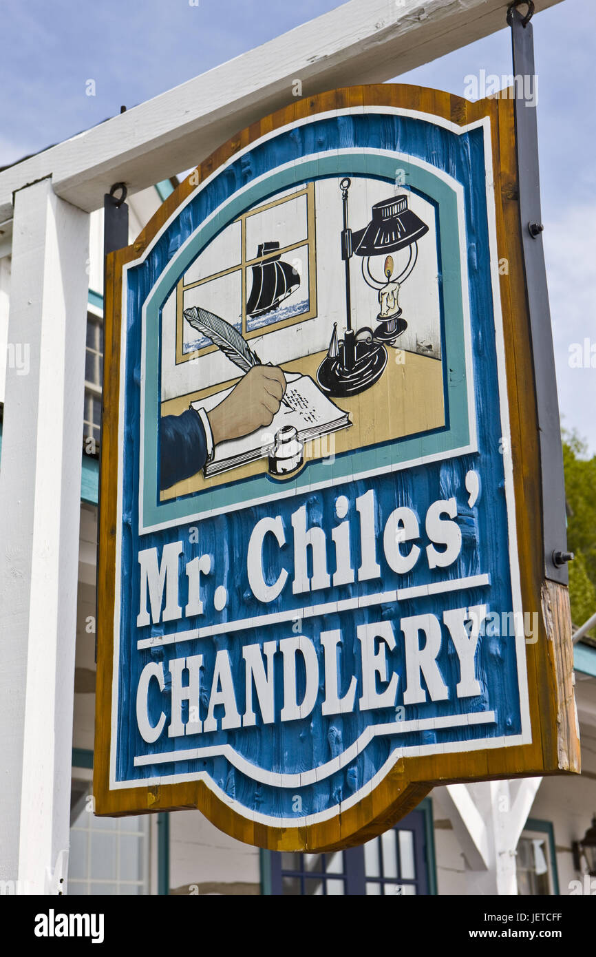 Discovery Hafen, Zeichen, Midland, Ontario, Kanada "Mr Chiles Yachtausrüster", Stockfoto
