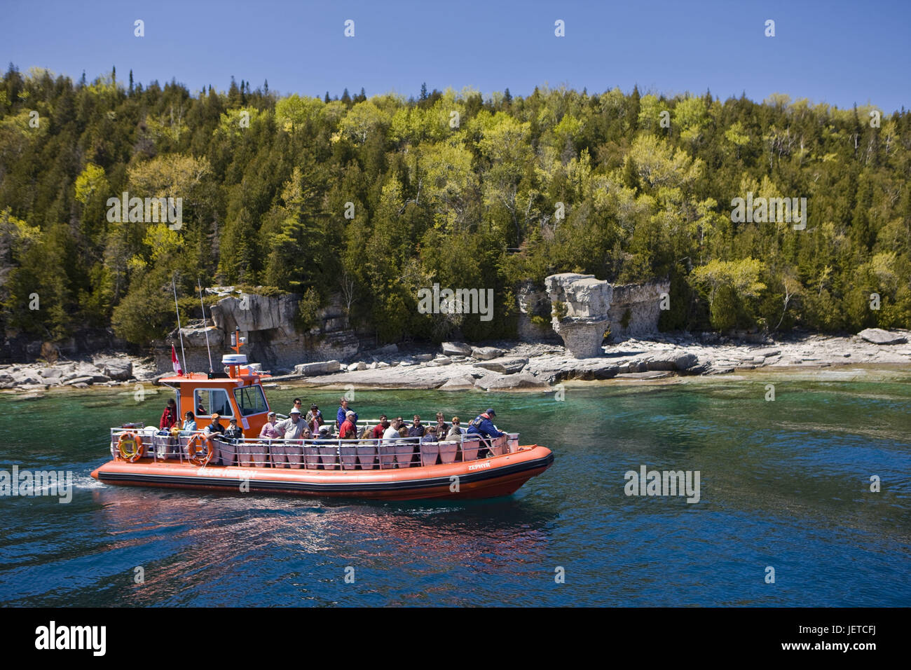Kanada, Ontario, Sole Huron, Fathom fünf bundesweit Meerespark, Flowerpot Island, Ausflugsschiff, Tourist, Stockfoto