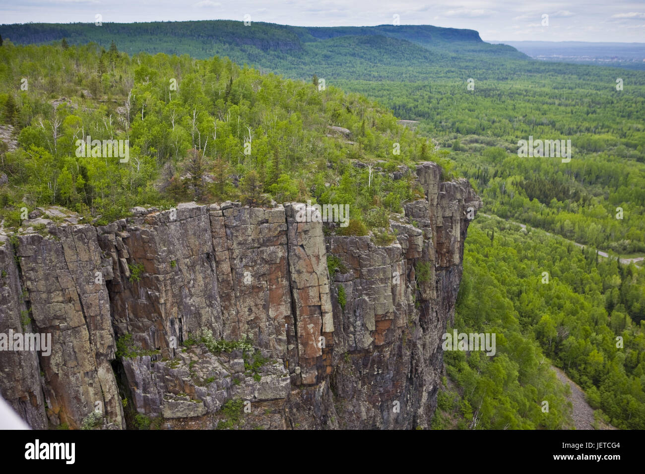 Kanada, Ontario, Sole-Superior, Thunder Bay, Küstenlandschaft, Felsen, Holz, Stockfoto