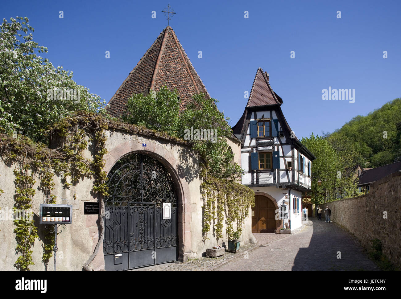 Frankreich, Elsass, Kaysersberg, obere Gericht Lane, Stockfoto