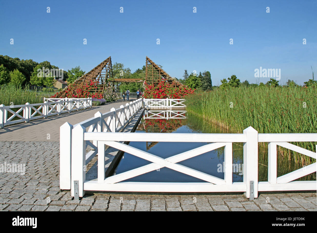 Deutschland, Hessen, Heim Hutmacher, Rosarium, Pergola, Teich