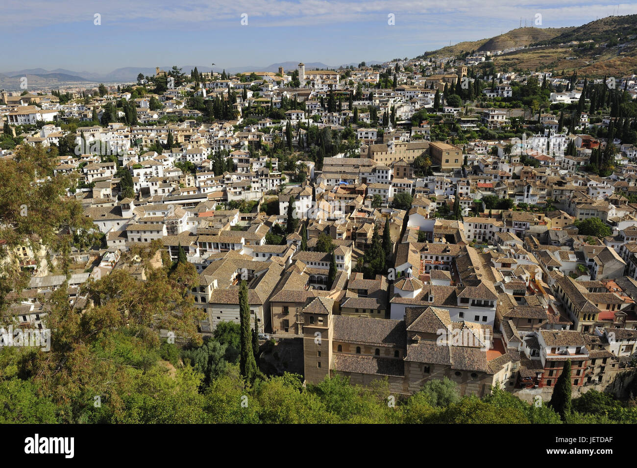 Spanien, Andalusien, Granada, Blick über den Teil der Stadt von Albaicin, Stockfoto