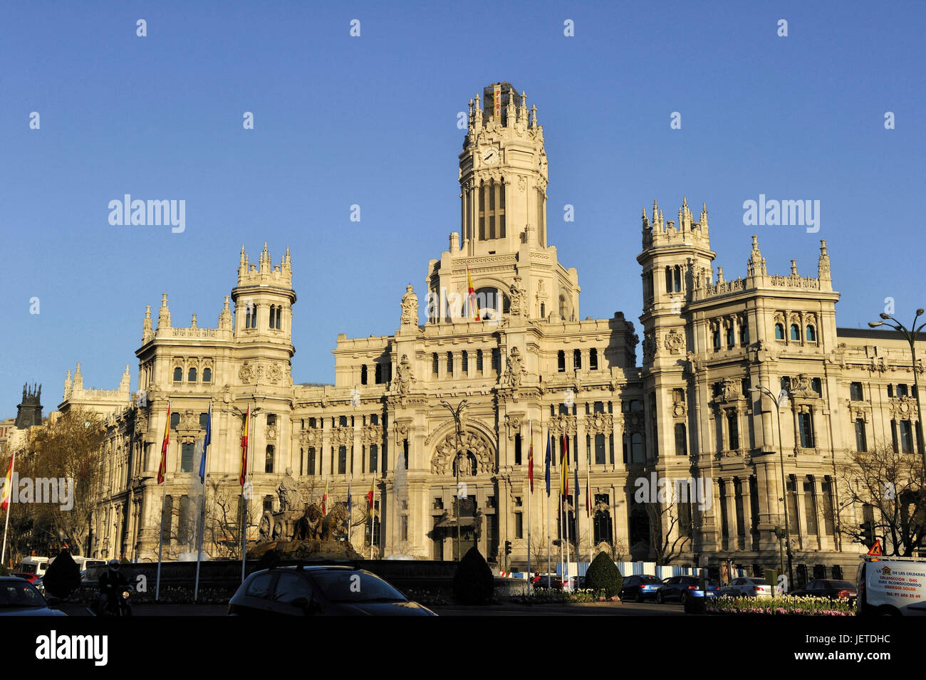 Spanien, Madrid, Plaza Cibeles, Palacio de Comunicaciones, Stockfoto