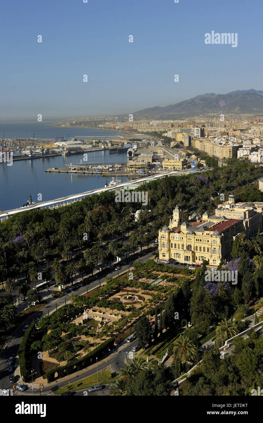 Spanien Malaga, Rathaus und Hafen Pedro Luis Alonso Garten, Stockfoto