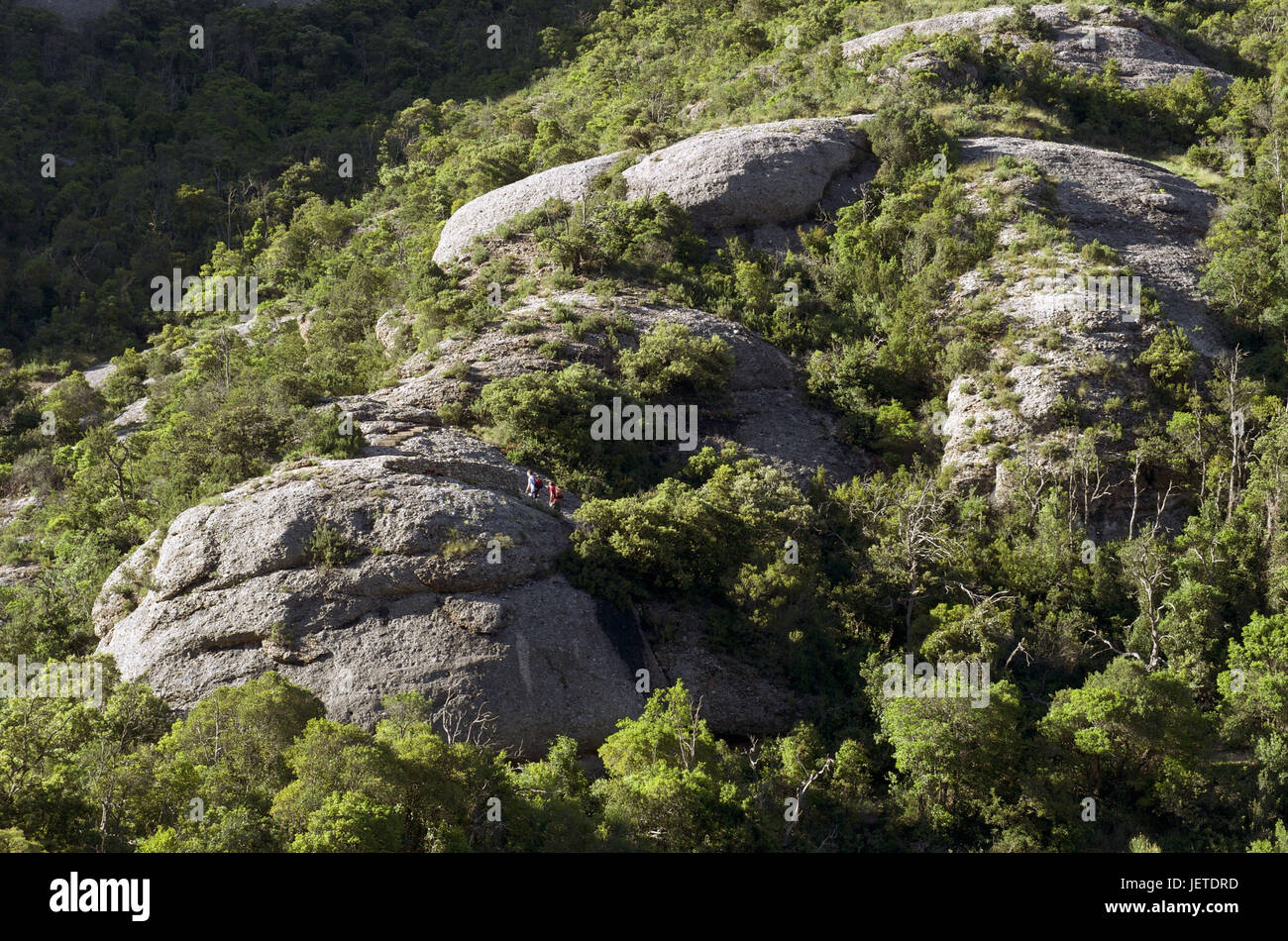 Spanien, Katalonien, Wanderer auf dem Weg in die Sierra Montserrat, Stockfoto