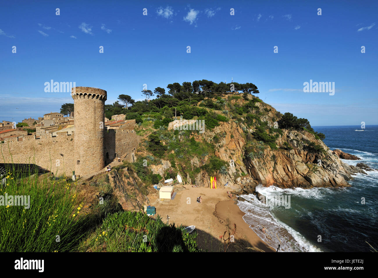Spanien, Katalonien, Costa Brava, Tossa de Mar, Festung an der Küste von Galle, Stockfoto