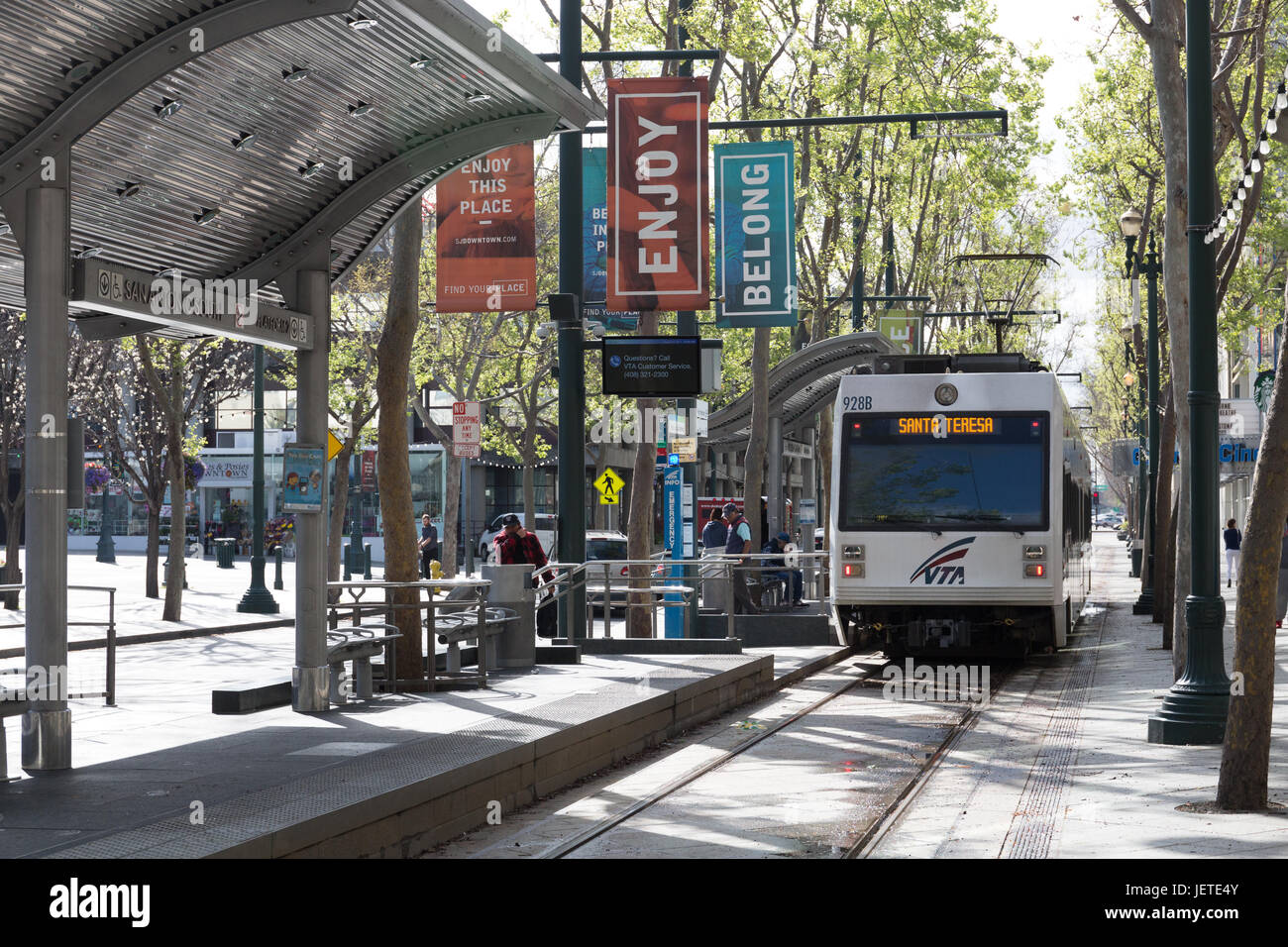 Downtown San Jose Straßenbahnlinie Stockfoto