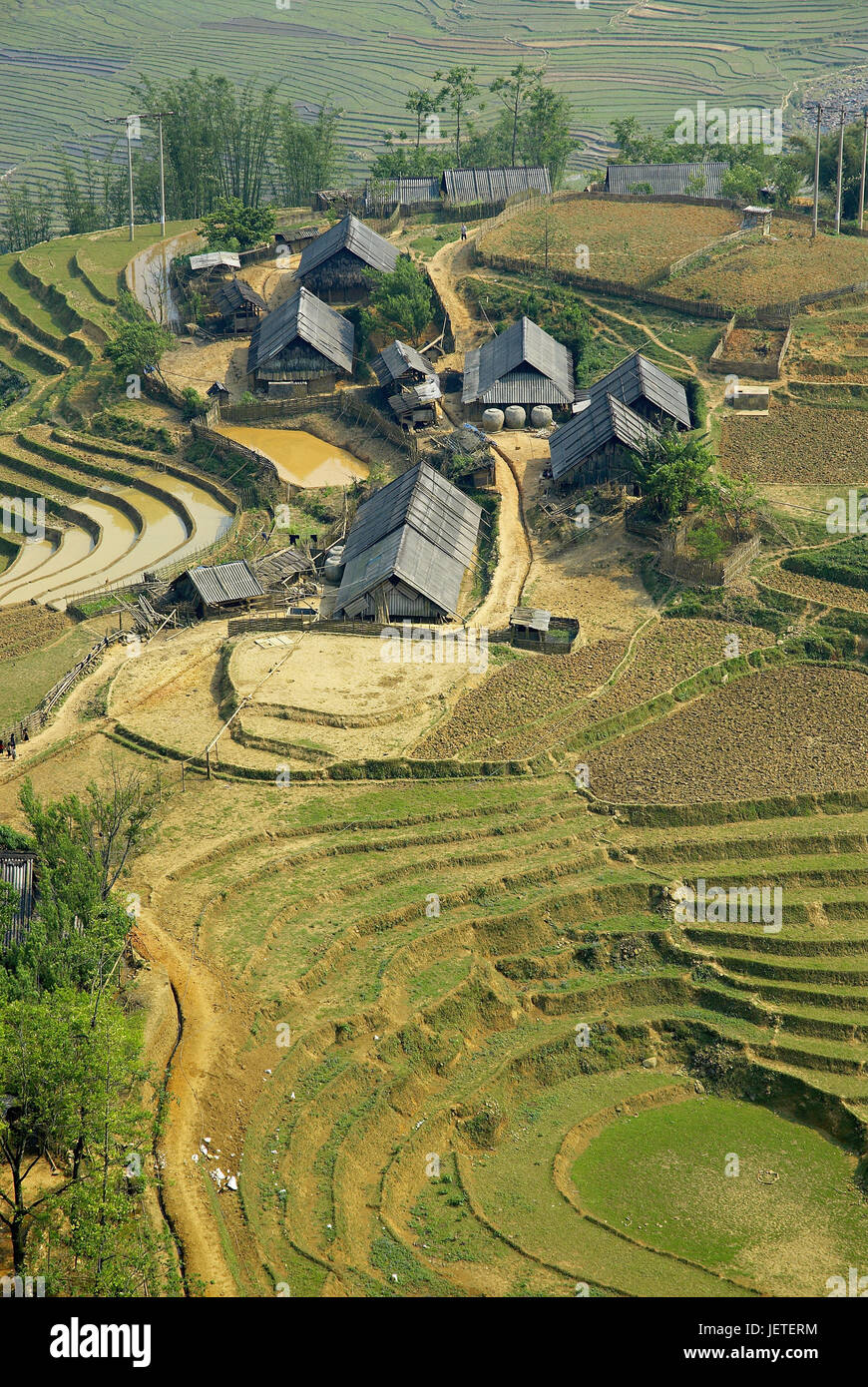 Asien, Vietnam anzeigen bei Black Hmong Dorf und Rice Field, Stockfoto