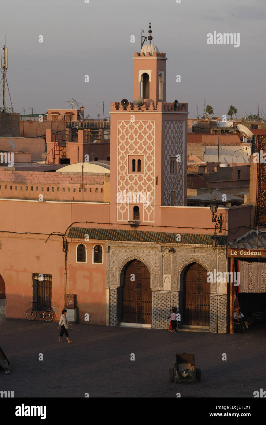 Moschee, Djemaa el-Fna, Marrakesch, Marokko, Afrika, Stockfoto