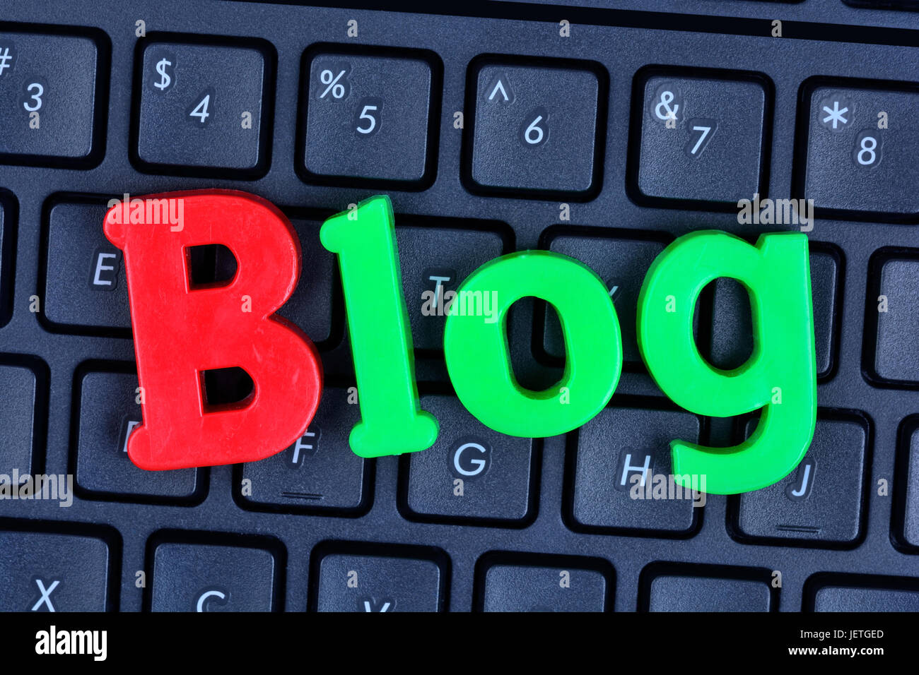 Blog-Wort auf Computer Tastatur Nahaufnahme Stockfoto