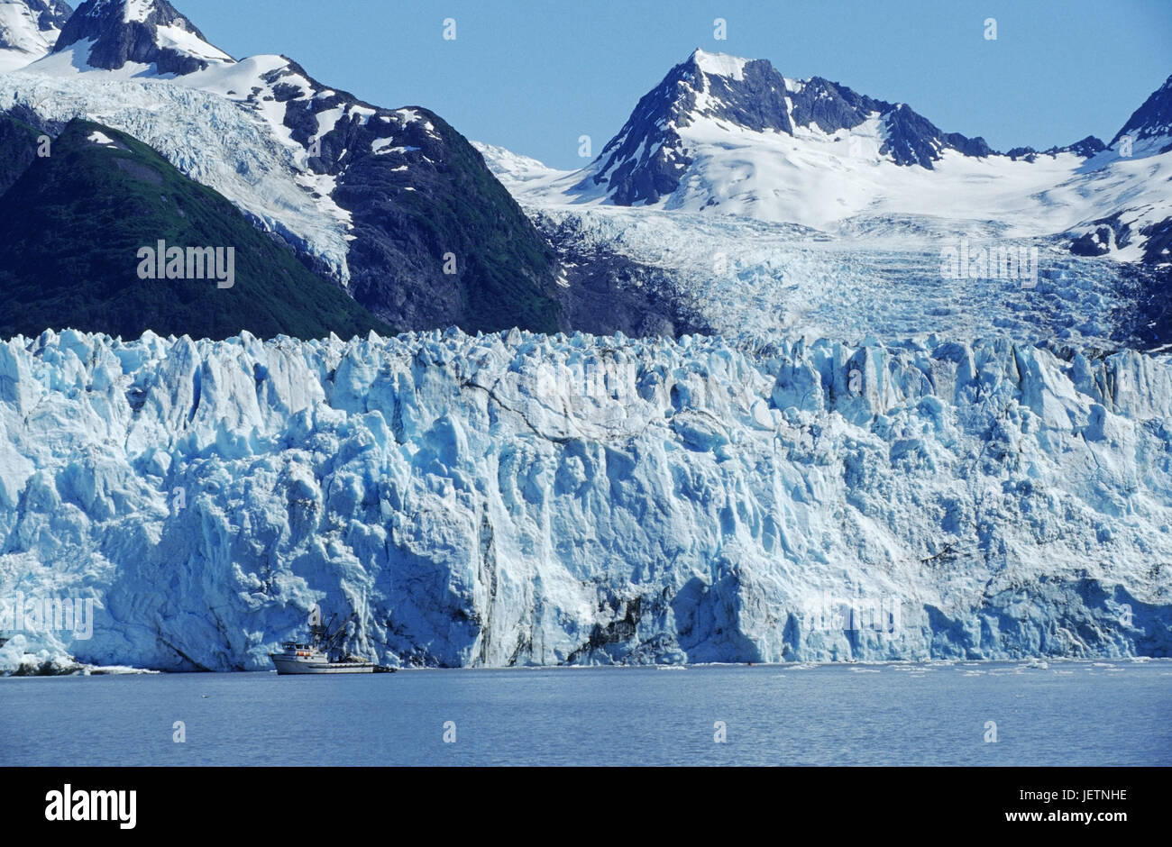 Meares Gletscher fließt ins Meer, Prince William Sound, Alaska, Meares Gletscher Mündet ins Meer - Prinz-William-Sund - Alaska Stockfoto