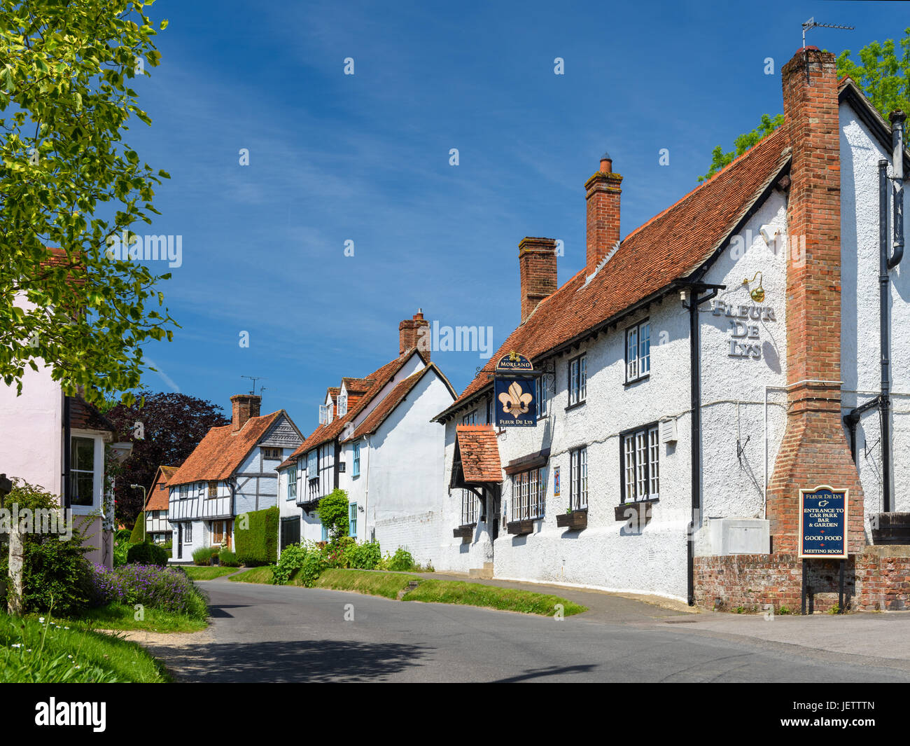 Pub und Cottages, Ost Hagbourne, Oxfordshire, Vereinigtes Königreich Stockfoto