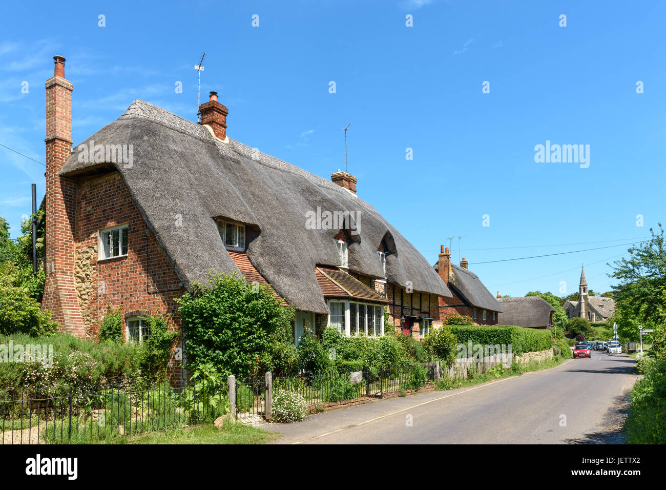 Strohgedeckten Hütten, Clifton Hampden, Oxfordshire, Vereinigtes Königreich Stockfoto