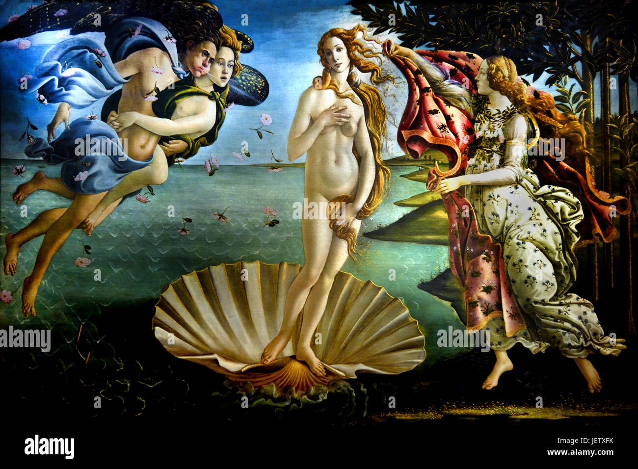 Die Geburt der Venus 1485 Sandro Botticelli (Alessandro di Mariano Filipepi) 1445-1510 Florenz italienische Maler Florentiner Schule Frührenaissance. Stockfoto