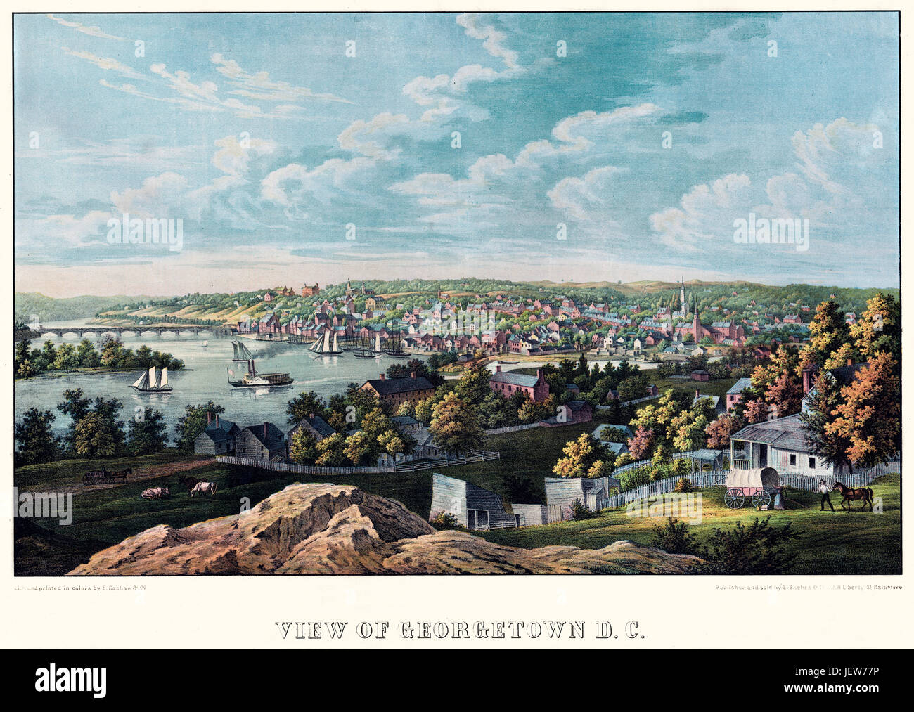 Alte Ansicht von Georgetown (Washington D.C.). Erstellt und veröffentlicht von E. Sachse, Baltimore, 1855 Stockfoto