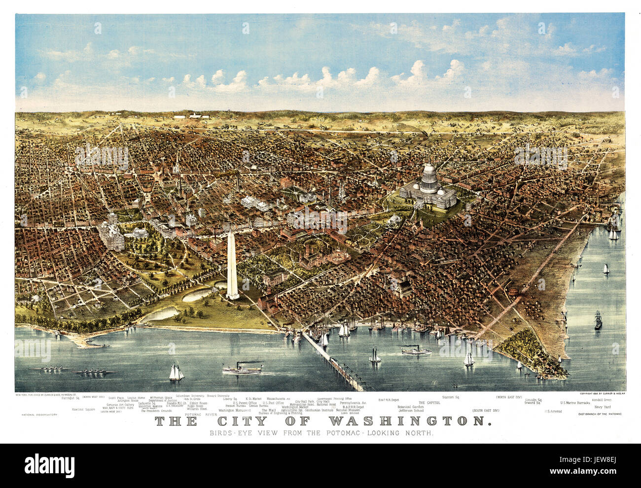 Alten Luftbild von Washington D.C. aus dem Potomac. Currier & Yves, New York, 1892 Stockfoto