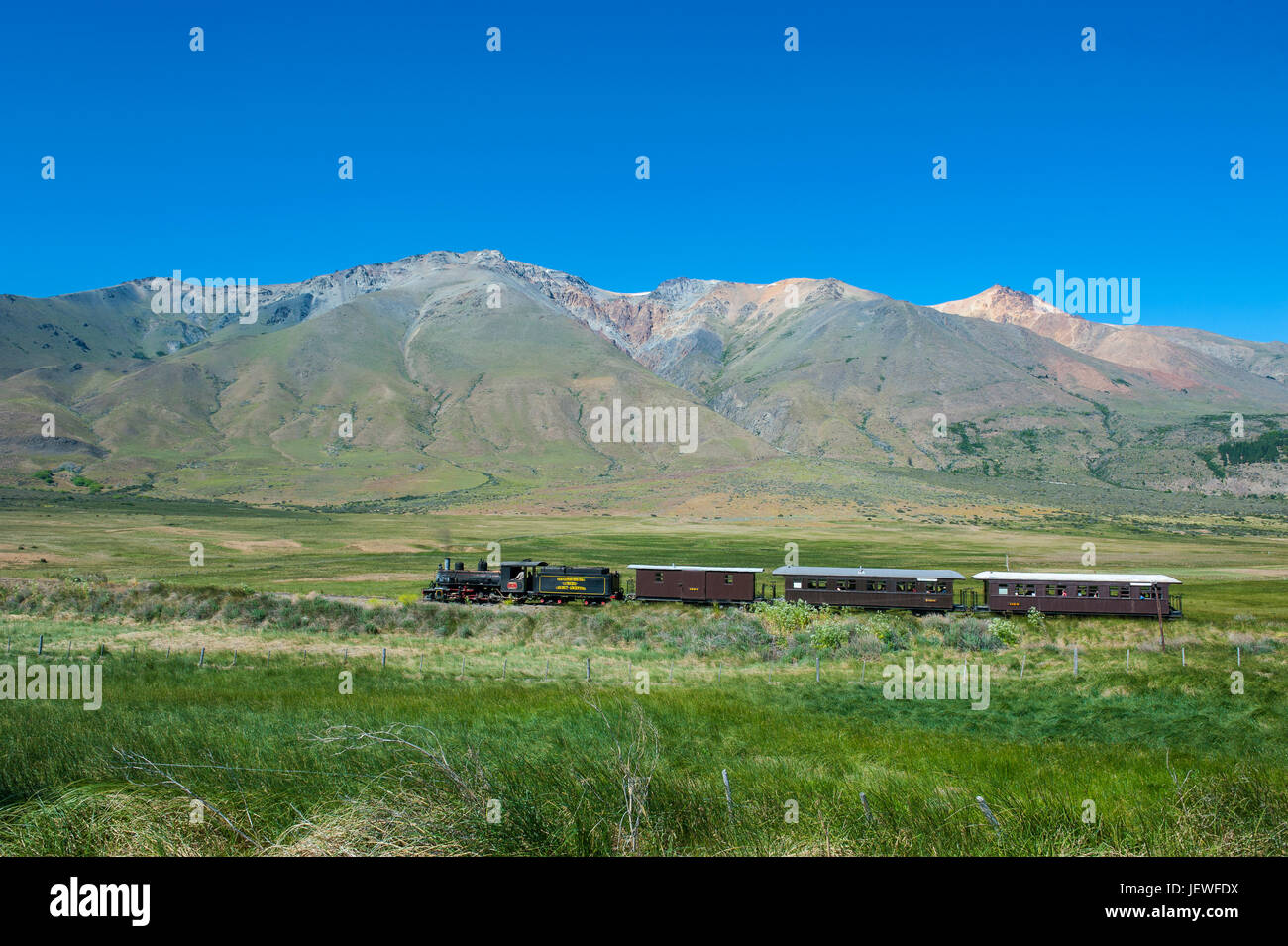 La Trochita-der alte Patagonien-Express zwischen Esquel und El Maitén in Provinz Chubut, Argentinien, Südamerika Stockfoto