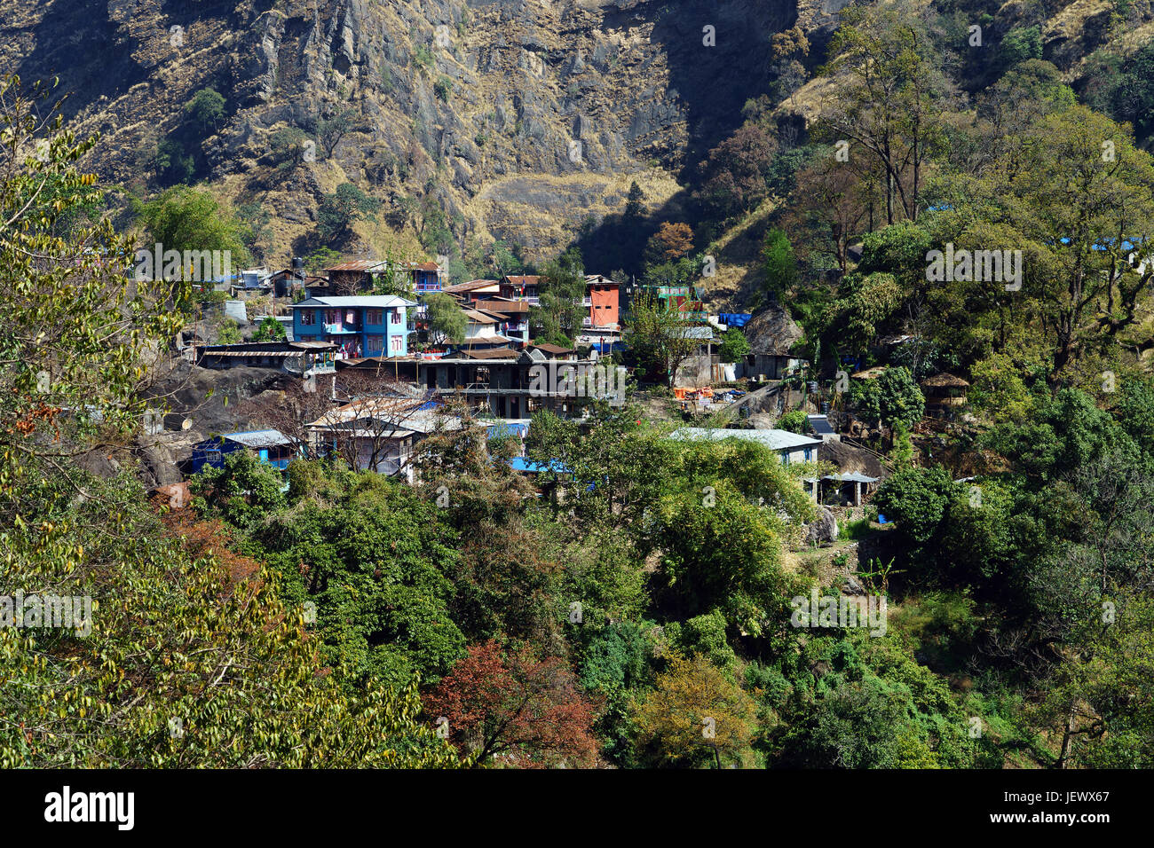 Stadt von Jagat, Lamjung Bezirk, Nepal. Stockfoto
