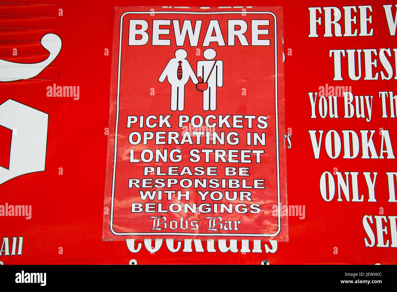 Diebstahl-Warnungen in Kapstadt, Südafrika Stockfoto