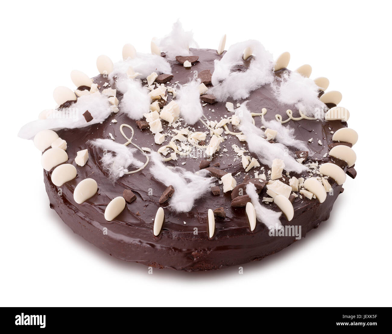 Schokoladenkuchen isoliert auf einem weißen Hintergrund. Stockfoto