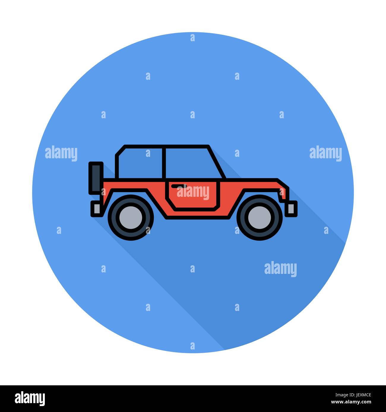 Offroad Fahrzeug. Einzelne flache Farbsymbol auf den Kreis. Vektor-Illustration. Stock Vektor