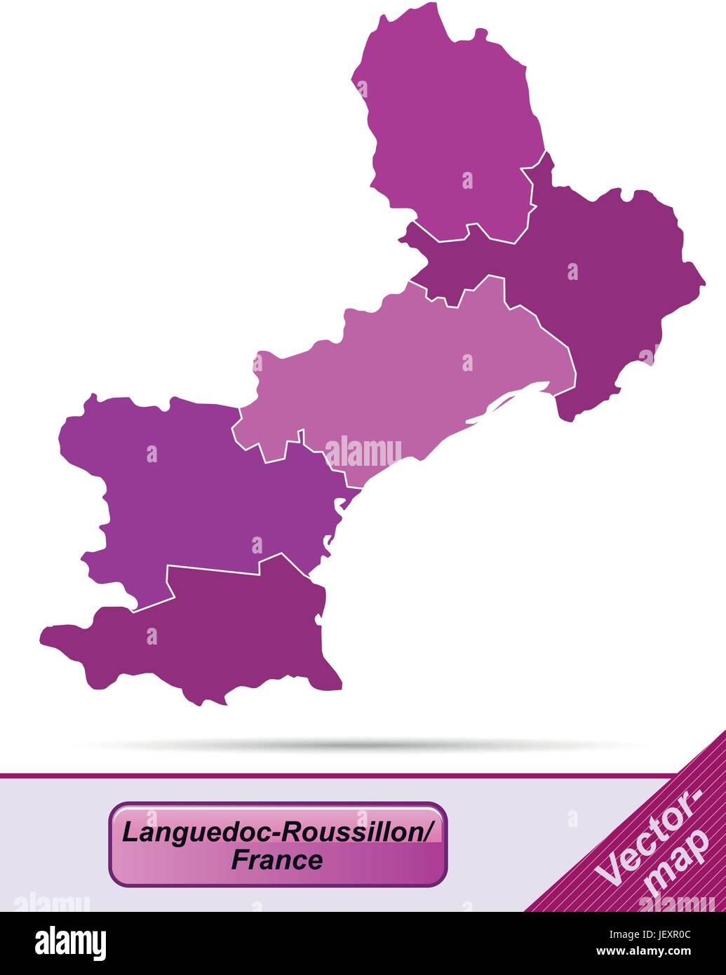 Grenzkarte des languedoc-roussillon mit Begrenzungen in Violett Stock Vektor