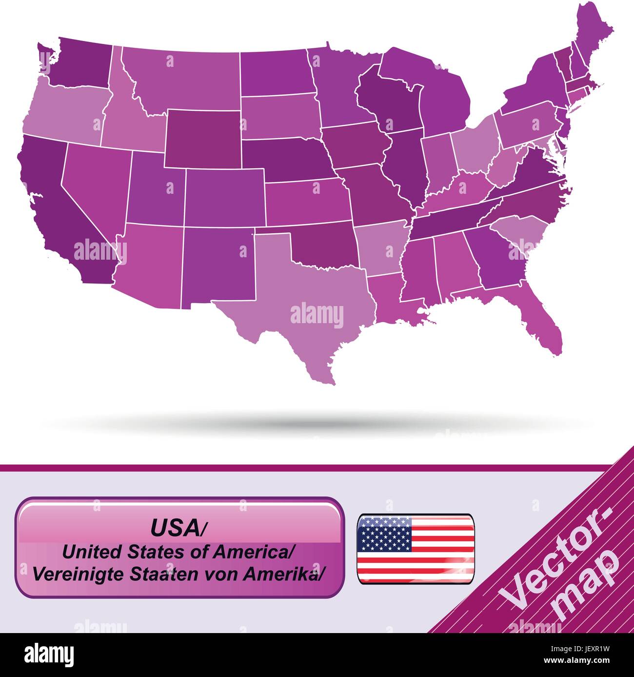 Grenze-Karte der Usa mit Grenzen in violett Stock Vektor