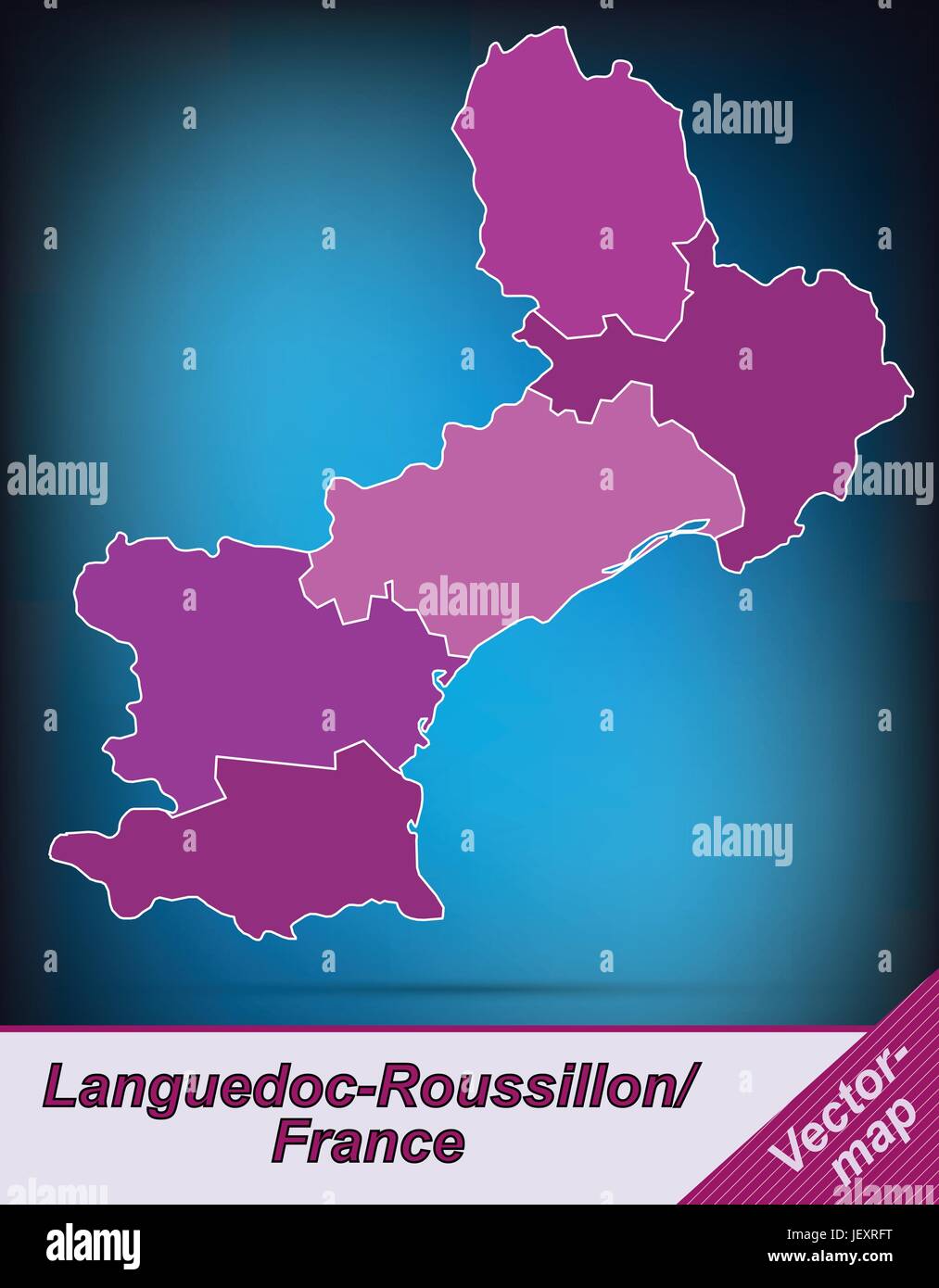 Grenzkarte des languedoc-roussillon mit Begrenzungen in Violett Stock Vektor