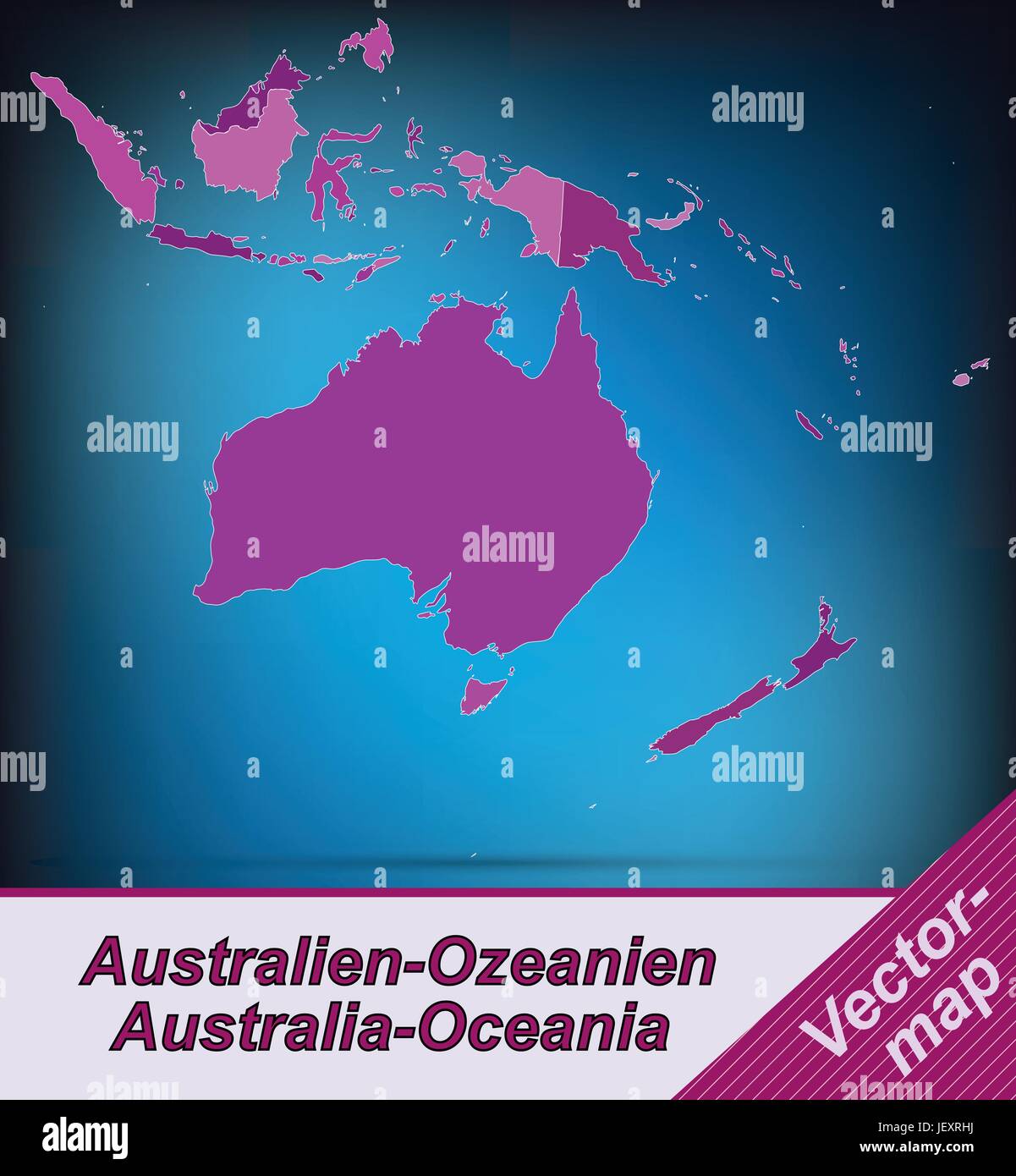 Grenze-Landkarte von Australien-Ozeanien mit Grenzen in violett Stock Vektor