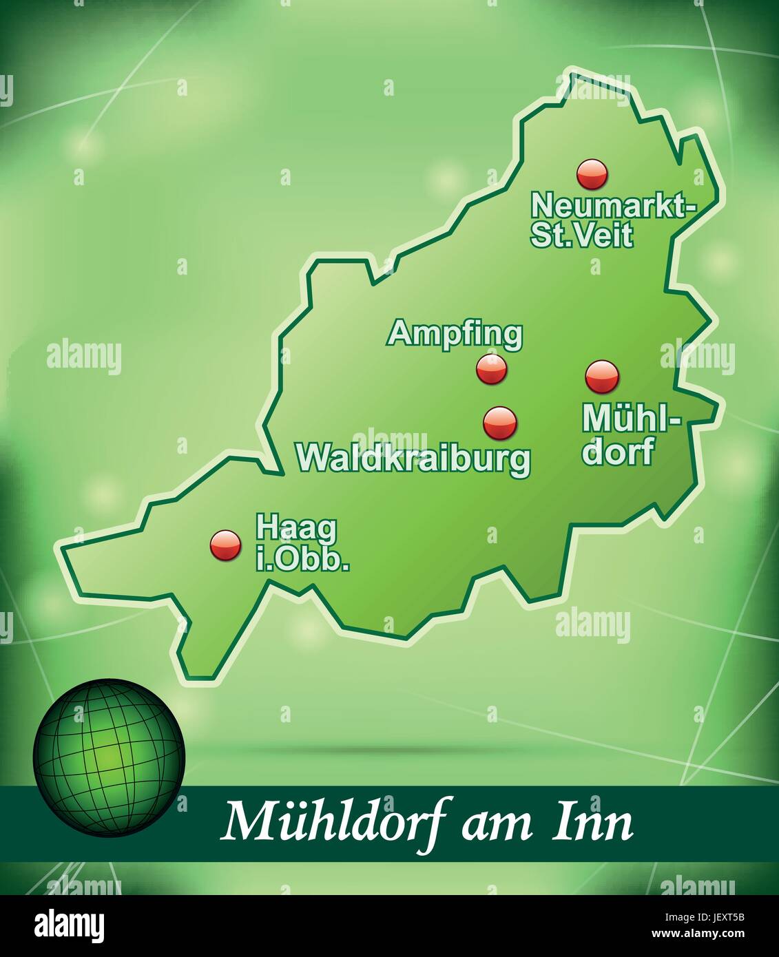Inselkarte von Muehldorf abstrakten Hintergrund grün Stock Vektor