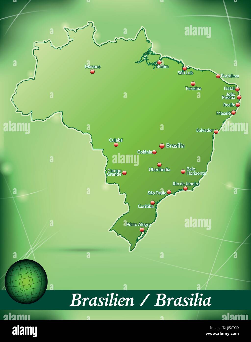 Inselkarte von Brasilien zusammenfasst Hintergrund in grn Stock Vektor