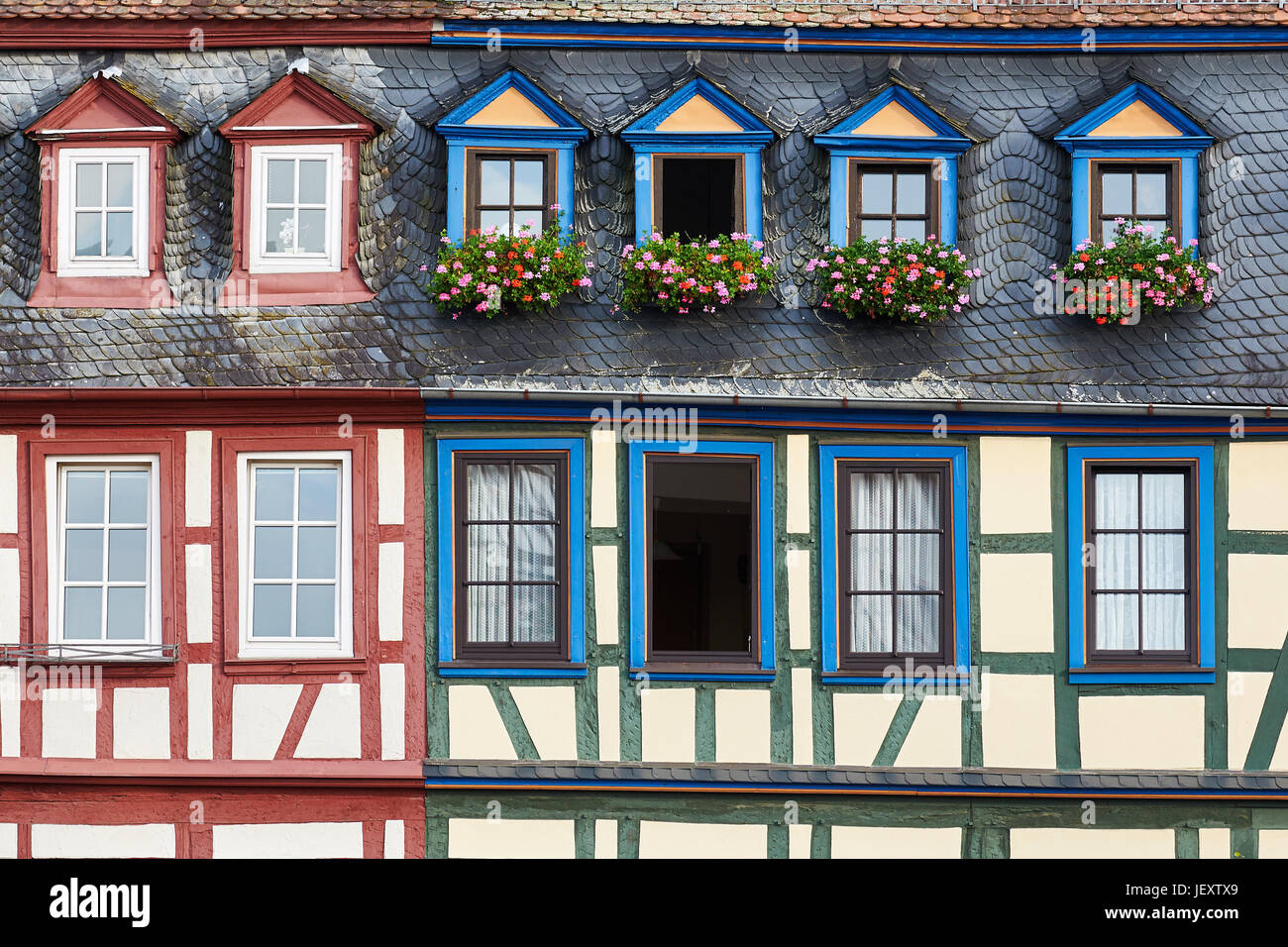 Reihe von Häusern in Gelnhausen, Hessen, Deutschland Stockfoto