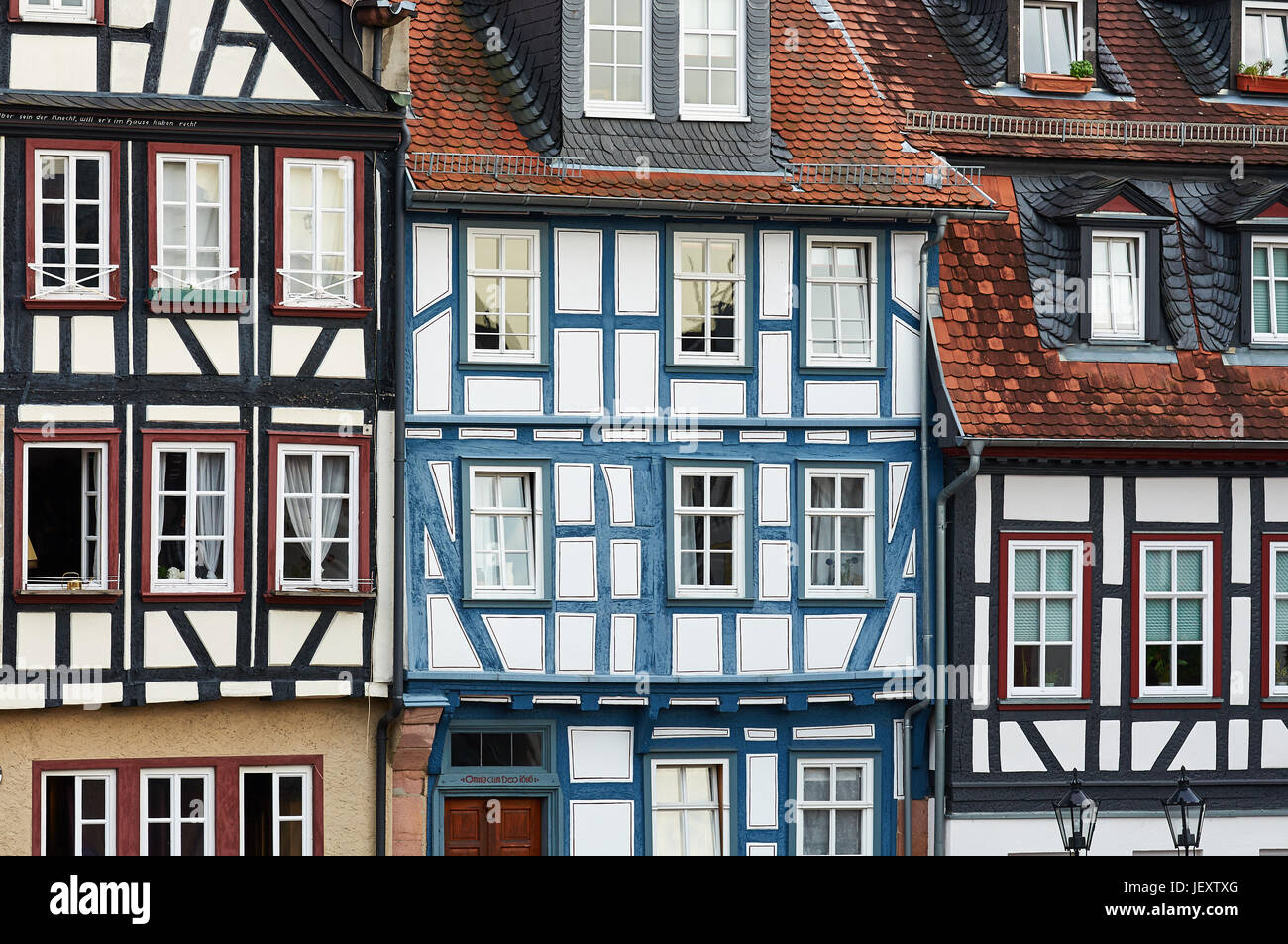 Reihe von Häusern in Gelnhausen, Hessen, Deutschland Stockfoto