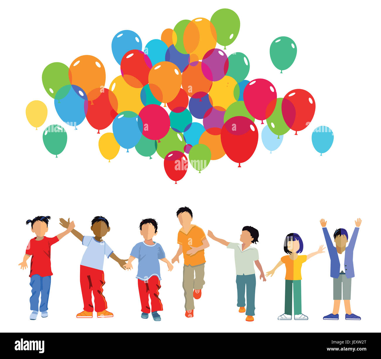 Lustige Kinder-Gruppe mit Luftballons Stockfoto