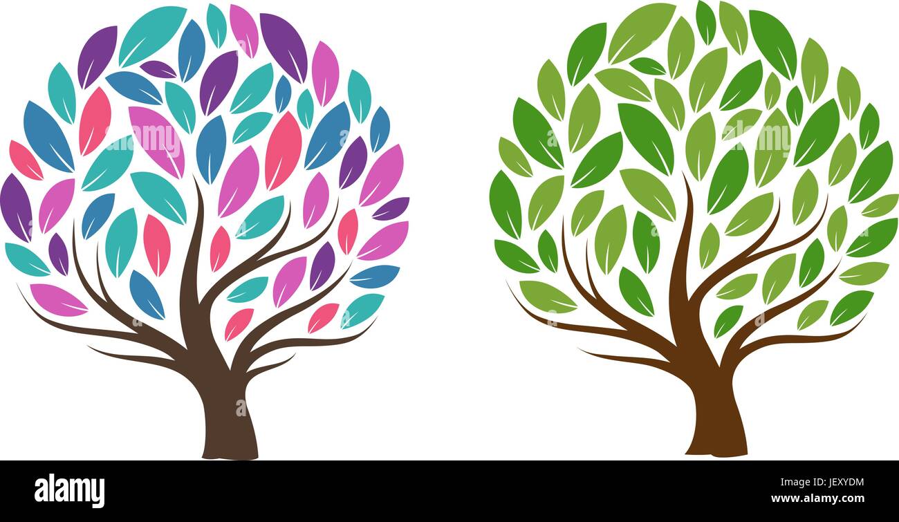 Abstrakte Baum mit Blättern. Ökologie, Naturprodukt, Symbol oder Logo. Vektor-illustration Stock Vektor