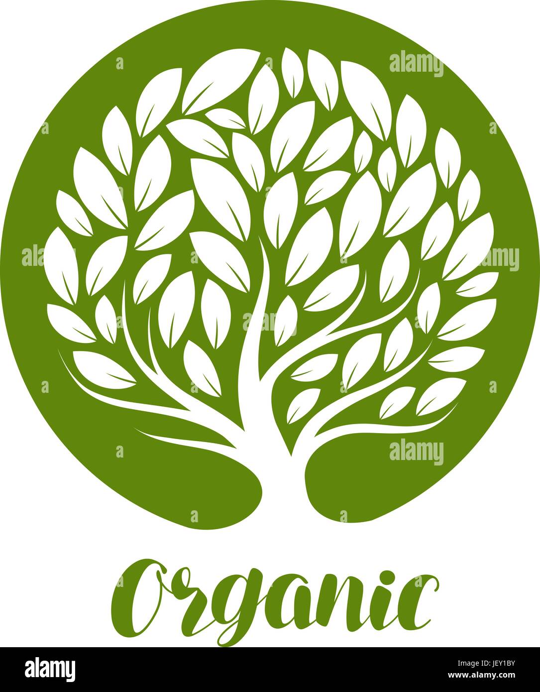 Abstrakte dekorative Baum mit Blättern. Ökologie, natürliche, organische Etikett oder Logo. Vektor-illustration Stock Vektor
