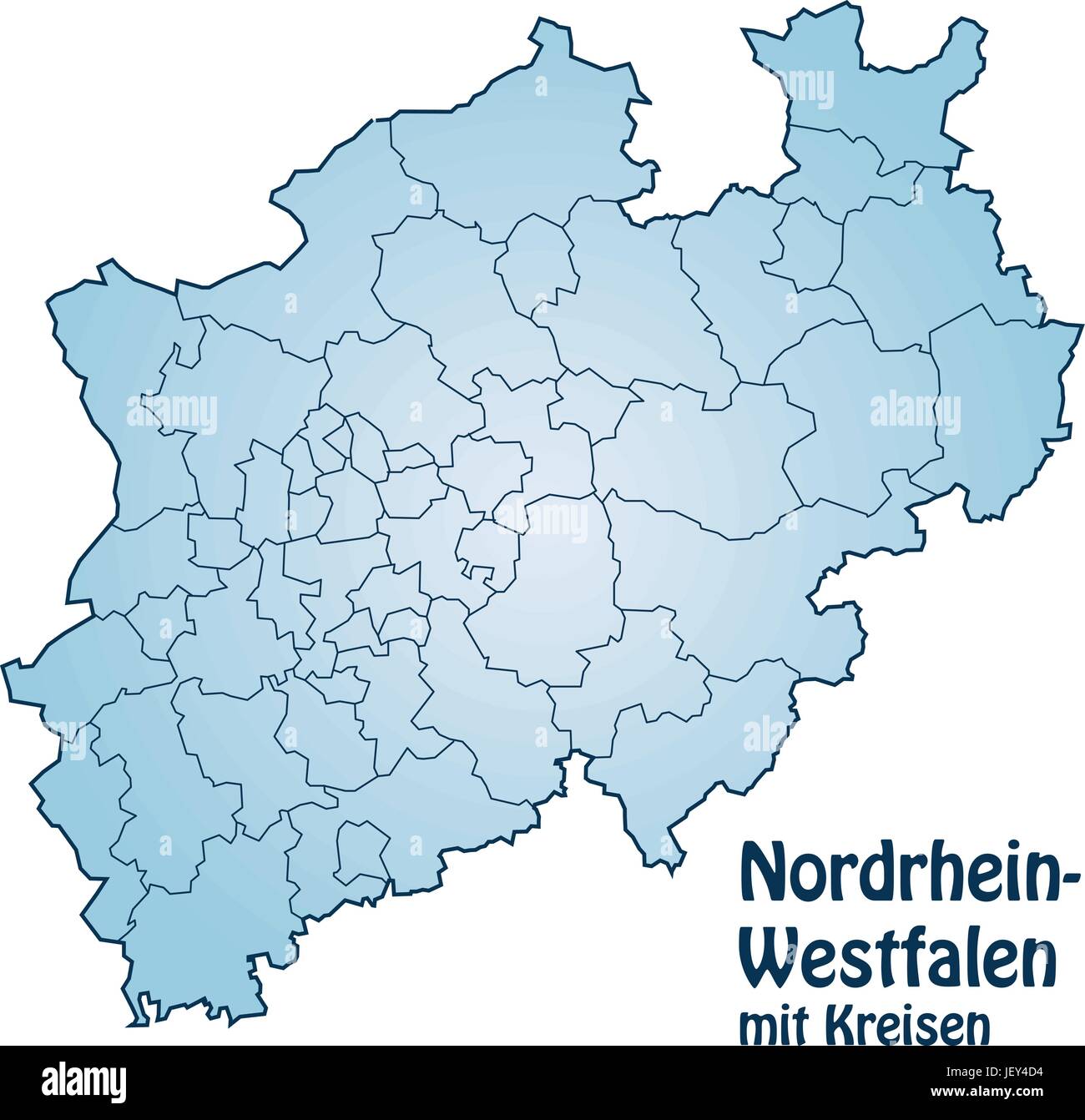 Karte von Nordrhein - Westfalen mit Grenzen in Blau Stock Vektor