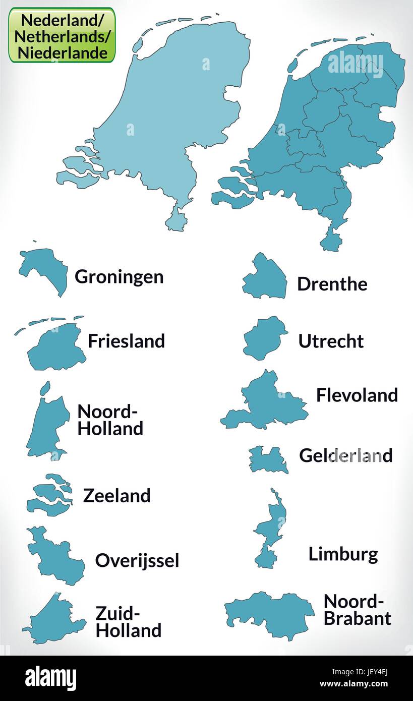 Grenze-Karte von Niederlande mit Grenzen in blau Stock Vektor