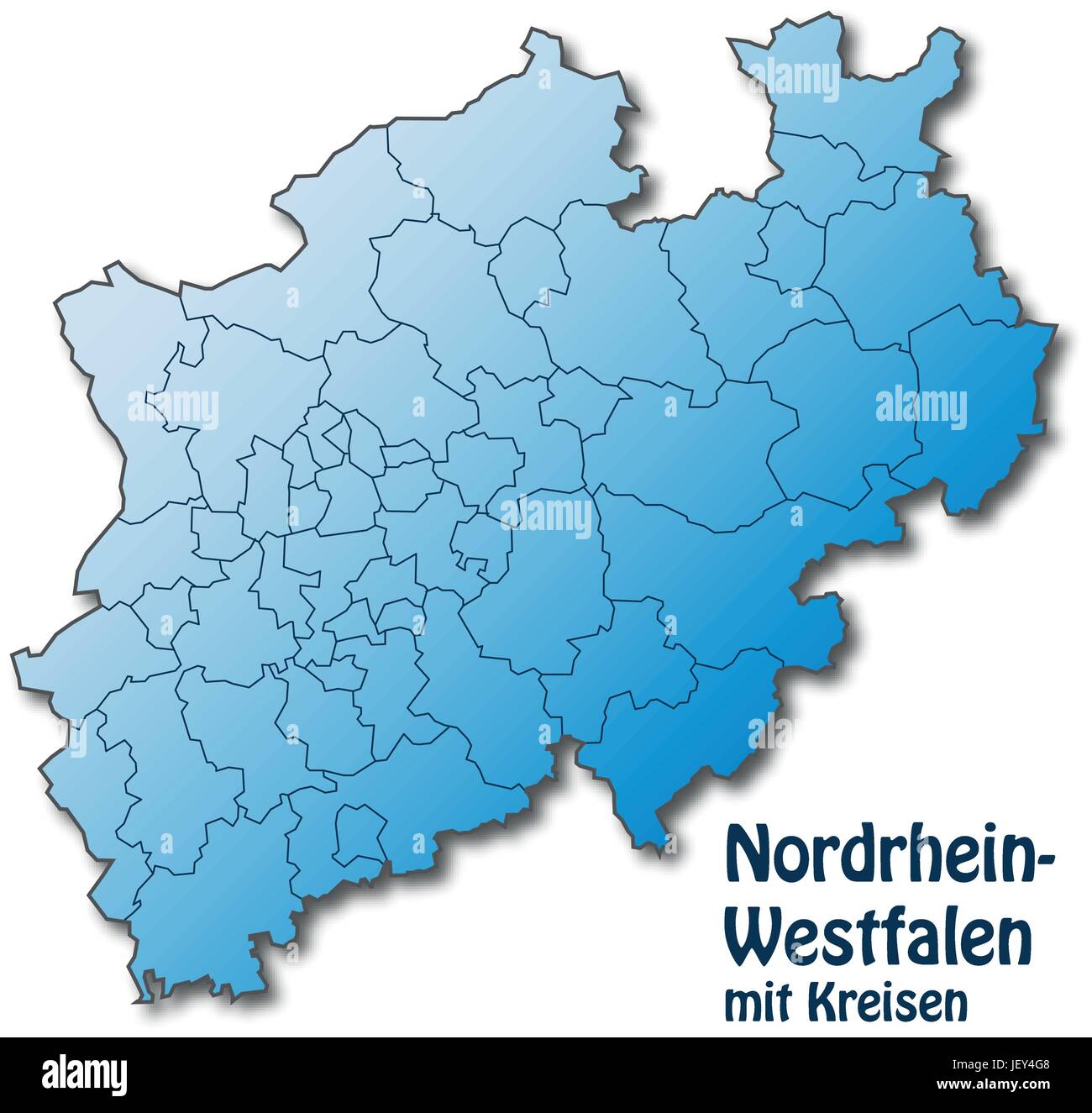 Karte von Nordrhein - Westfalen mit Grenzen in Blau Stock Vektor