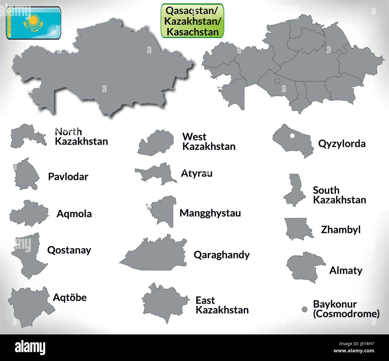 Karte, Gliederung, Verwaltung, Grenzen, Staat, Kasachstan, Atlas, Karte